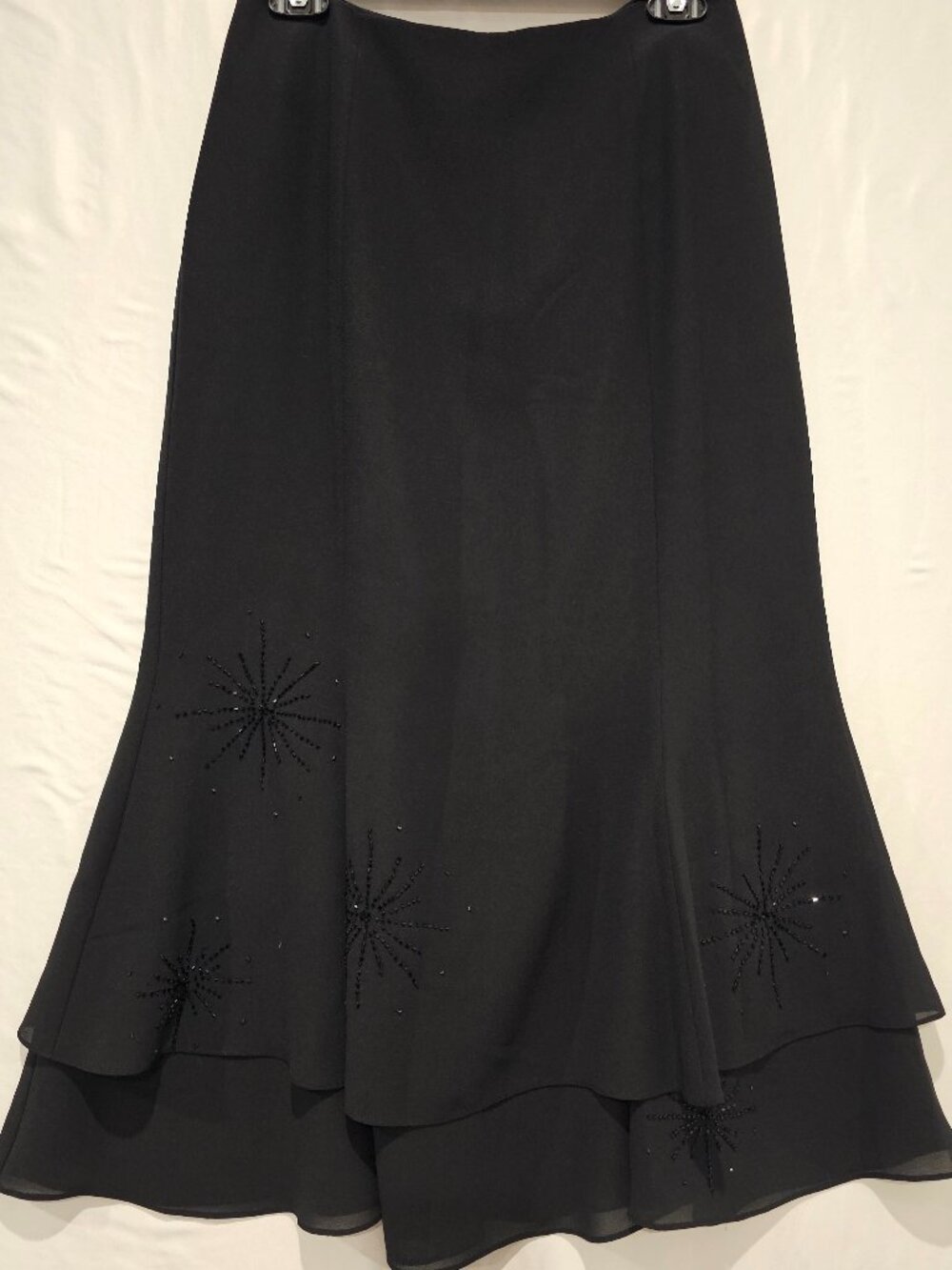 Vintage Papell Boutique Evening Black Beaded Starburst Skirt 10P Chiffon